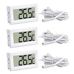 VOKTTA 3PCS Digital LCD Thermometer Temperature Monitor -50℃~ +110℃ with 1M NTC Probe for Refrigerator Aquarium（White）