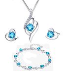 Kaguyo jewellery sets for Women Sterling Silver Heart Jewelry Set Amethyst Clear Blue Zirconia Heart Pendant Necklace and Earrings with Bracelet Crystal jewellery Sets for Women and Girls (hear blue)