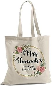 Print Maniacs Teacher Tote Shopping Book Bag Assistant Carrier Reuse School Pupil Student Thank you Gift Present (Flower-Important Stuff)