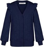 GRACE KARIN Blue Sweater Cardigan for Girls Long Sleeve Button Up Cardigan Fall Back to School Sweater with Pockets Cable Knit Size 7-8