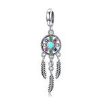 Dream Catcher Charm 925 Sterling Silver Feather Charm Angel Wing Charm Flower Charm for Pandora Bracelet (A), Sterling Silver