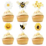 WERNNSAI Bumble Bee Cupcake Topper - 36 PCS Honey Bee Party Decorations Daisy Cupcake Picks for Kids Boys Girls Bee Birthday Party Baby Shower Cupcake Decorations Supplies