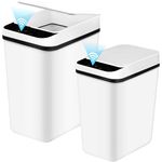 2 Pack Automatic Trash Can -3.1 Gal & 4.7 Gal,Waterproof Slim Touchless Bathroom Garbage Can with a Lid,Smart Electric Plastic Garbage Bin for Bathroom Bedroom Office Kitchen (White)