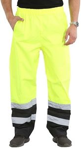 shelikes Mens Waterproof Rain Hi Vis Safety Over Trouser Work High Viz Visibility Pants (Large, Yellow 2 Tone)