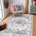 Topotdor Machine Washable Area Rug 6x9 Large Ultra-Thin Area Rugs with Non-Slip Backing Foldable Rugs for Living Room Bedroom Dining Room, Dark Gray