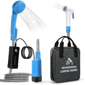 koopsmate Douche de Camp Portable,Pompe de Douche avec Piles USB Amovibles,Pomme de Douche Portable d'extérieur,Pompe l'eau du Seau en Un Jet de Douche Doux et Constant, pour Le Camping, Les Voyages