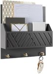 Mail Organizer Wall Mounted - Grey Wood Wall Mount Mail Holder Modern Keys Holder - 2 Tiered Wall Mail Organizer - Key Hanger Wall Mount Mail Holder for Wall - Hanging Mail Organizer Wall Mail Holder