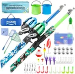 WIDDEN 2 Pack Kids Fishing Pole, Portable Telescopic Kids Fishing Poles Set for Boys and Girls, Fishing Rod and Reel Combo Kit with Tackle Box, and Fishing Net, Best Fishing Pole for Toddler Youth