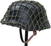 Hunting Explorer WW2 WWII German M35 Helmet with Net Cover Steel Material M1935 Soldier Stahlhelm with Net/Canvas Chin Strap Black Green Color, ‎11x9.5x7''