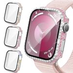 3 Pack Bling Case Compatible with Apple Watch 41mm Series 9 Series 8 Series 7, Glitter Diamond Rhinestone Hard PC Bumper Cover with Tempered Glass Screen Protector for iWatch 9 8 7 41mm Accessories