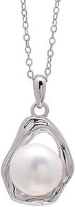 10 MM Cultured White Pearl Artistic Sterling Silver Drop Pendant Necklace for Women