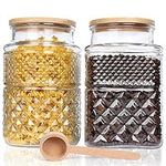 ZgoEC 2L Large Glass Storage Jar with Bamboo Lid, 2 Pack Textured Large Capacity Glass Canisters, Airtight Kitchen Storage Jars for Coffee Bean, Spaghetti, Cookie, Cereal, Flour, Sugar, Tea, Nuts