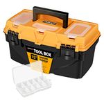 AIRAJ PRO Waterproof Toolbox Storage,15"Plastic Tool Box With Removable Tray,3 Transparent Storage Room,2 Hard Plastic Clips,Tool Storage Box for Household Tools,Toys,Decorations and Stationery