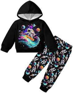 uideazone Little Boys Jogger Set Kids Pant Hoodie Set 4-5T Astronaut Pattern Hooded Sweatshirt + Sweatpant Outfits Two Piece Sweatsuit for Dailywear Home Casual Playgrounds