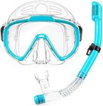 EMSINA Dry Snorkel Set,Panoramic Wide View,Anti-Fog Scuba Diving Mask,Professional Snorkeling Gear（2set SkyBlue)