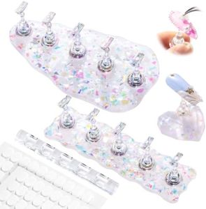 MelodySusie Nail Stand for Press Ons, 3 PCS Shiny Magnetic Bases Sets for Practice Painting Display with Brush Holder and 100 Pcs Reusable Double-Sided Tape for Home DIY Salon Supplies
