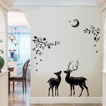 INKFENCE 110 cm Wall Decal Sticker Black Deer Leaf Design with Moon Night Stars Self Adhesive Sticker (Pack of 1)