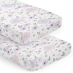 Sweet Jojo Designs Lavender Purple Boho Floral Girl Baby Fitted Crib Sheet Set Nursery Soft Infant Newborn Standard Mattress Toddler Bed Pink Grey White Bohemian Shabby Chic Rose Watercolor Flower