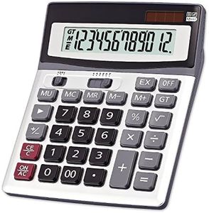 OFFIDIX Calculatrices de Grand Format Calculatrice de Bureau, Calculatrice Solaire et Batterie Double Alimentation Calculatrice Portable Grand écran LCD 12 Chiffres (Argent)