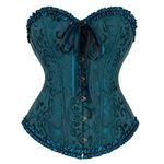 jutrisujo Women's Bustiers & Corsets Top Sexy Bustier Floral Lace Up Plus Size Costume Satin Vintage Dark Green 5XL