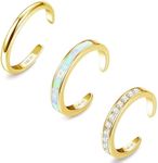 Jstyle 3PCS 14K Gold Filled Toe Rings for Women Adjustable Silver Gold Toe Ring Set Cute Opal CZ Daisy Flower Toe Rings Open Band Hawaiian Beach Summer Foot Jewelry for Women Gold A