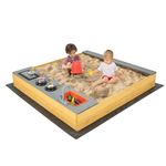 HONEY JOY Sandbox with Canopy & Sand Wall, Cedar Bottomless Sand Pit for Backyard, Funnel, Chutes, Storage Box, Water Faucet & Sink, Bottom Liner, Wooden Sand Boxes for Kids (with Kitchen Playset)