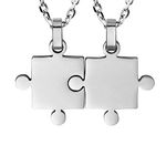 URBAN JEWELRY His & Hers Puzzle Matching Piece Couples Pendant Necklace Set with 48 & 53 cm Chains (Silver)