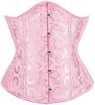 SHYMMUO Women's Underbust Corset Top Satin Floral Lace Up Corset Cincher, Pink, 4X-Large