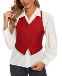 MINTLIMIT Women Elegant Slim Waistcoat Button Down Work Office Raceback Vest Retro Party (Red L)