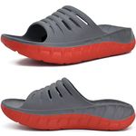 KUAILU Mens Recovery Sandals With Comfortable Plantar Fasciitis Arch Support, Orthotic Open Toe Sport Slides Thick Cushion Reduces Stress on Feet, Joints & Back Post-Exercise, Grey Red, 13.5 UK