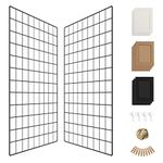 Wall Photo Grid Shelf, Wall Hanging Ins Art Display Grid Panel for Decor & Storage, Metal Wire Notice Boards & Memo Board, Mesh Tool Organiser, Wall Photo Frame 2 Pcs (Black, 25.6 x 17.7 inches)