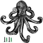 JJ PRIME - Octopus Key Holder for Wall | Animal Decor Key Hooks for Wall | Key Hooks Wall Mounted | Octopus Ornament Cast Iron Hooks - Decorative Coat Hooks for Entryway, Hallway, Office (Silver)