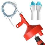 Drain Auger, Plumbing Snake with Drill Adapter, 25ft Heavy Duty Flexible Sink Drum Auger and Drain unblocking Snake, Manual Or Powered with Work Gloves and Storage Bag