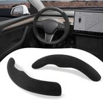 BASENOR Tesla Model 3 Model Y Steering Wheel Cover Steering Wheel Wrap Protector No Slip for Men and Women Interior 2016-2024 Tesla Accessories Flocking Black 2PCS