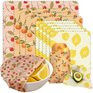 AbejaWrap Beeswax Food Wrap 9-Pack (5S 3M 1L), Reusable Beeswax Food Wraps, Beeswax Wraps Reusable Solution, Sustainable and Versatile/Strawberry Orange Lemon