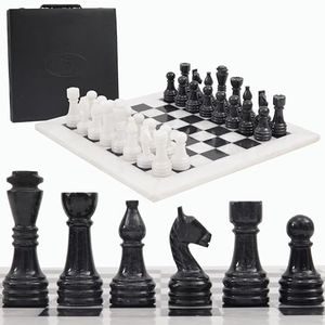 RADICALn 15 Inches Handmade White and Black Weighted Full Chess Game Set with Storage Box - Staunton and Ambassador Style Marble Tournament Chess Sets for Adults