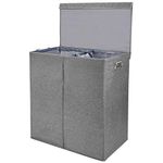 SortWise 145L Double Laundry Hamper With Lid, Laundry Bin Foldable Laundry Basket Clothes Storage Sorter With Removable Liners Laundry Bags for Bedroom, Bathroom, Laundry room, Gray