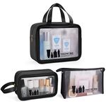 MAGEFY 3 Pcs Toiletry Bags Waterproof Travel Toiletry Bag Translucent Toiletry Bag Women Men Makeup Bag for Accessories, Toiletries （Black）