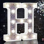 LED Marquee Letter Lights, Light Up Silver Letters for Bedroom Glitter Gifts for Teenage Girls Alphabet Letter Sign Battery Powered Night Light Birthday Party Wedding Home Decoration, Silver Letter H