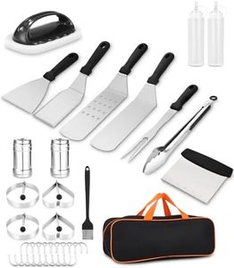 Bixury Plancha Kit Espátula Cocina,28 Pcs Espátula Plana para Parrilla Juego de Espátula Profesional para Parrilla con Bolsa de Almacenamiento Griddle Tool Set para Camping BBQ Teppanyaki Tapa Plana