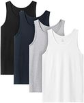 LAPASA 4 Pack Men's Cotton Vest Tops for Men Bodybuilding Singlet Training Gym Tank Tops Basic Casual Undershirt M35, M36, Jersey Fabric, Large