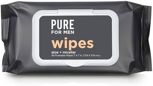 Pure for Men Flushable Wipes | Helps Eliminates Odor, 100% Biodegradable, Paraben & Alcohol Free | Vitamin E, Micellar & Aloe Vera | 48 Count