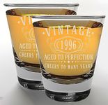 Vintage 1996 Etched 2pk 1.75oz Shot Glasses - 28th Birthday Gifts for Women Men - Cheers to 28 Years Old - 28th Decorations for her him - Best Engraved Whiskey Bourbon Gift Ideas - Mom Dad 2.0