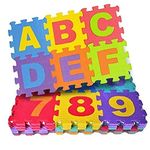 FunBlast 36 Pieces Mini Puzzle Foam Mat for Kids, Interlocking Learning Alphabet and Number Mat for Kids - Multi-Color