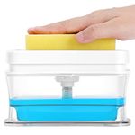 EZYLINKER Soap Dispenser for Kitchen & Sponge Holder 2-in-1 - Premium Quality Dish Soap Dispenser - Counter Top Sink Dispenser - Instant Refill - Durable & Rustproof