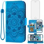 Asuwish Phone Case for iPhone 5/5S/SE 2016 Wallet Cover with Tempered Glass Screen Protector and Leather Flip Credit Card Holder Stand Folio Cell Accessories i 5SE 1 1st Gen A1662 A1723 Women Men Blue