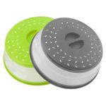 Hwtcjx 2 Pcs Microwave Cover, Plate Covers, Microwave Food Covers, Made of Plastic PP + TPR Material, Foldable, High Temperature Resistant, for Oil and Splash Proof, Drain, Fruit Tray (Green, Gray)