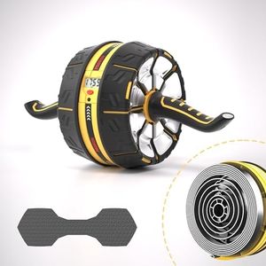 PROIRON Rueda Abdominal, 11cm Ancho Rodillo con resorte para Abdominales con Alfombrilla para Rodillas, para Flexiones,Ejercicio en casa, Rueda Abdominal (amarillo（con contador）)