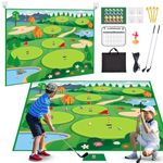 VATOS Golf Chipping Mat with 2 Clubs, 70"x70" Golf Practice Mats Golf Training Mat Indoor Outdoor for Kids Adults Family,Golf Hitting Mat with 20 Balls and 1 Score Board Golf Set Backyard Game