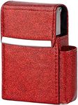 PU Leather Sliding Cigarette Box Case with Lighter Holder and Belt Loop for Men and Women Unisex (Glitter-Red)